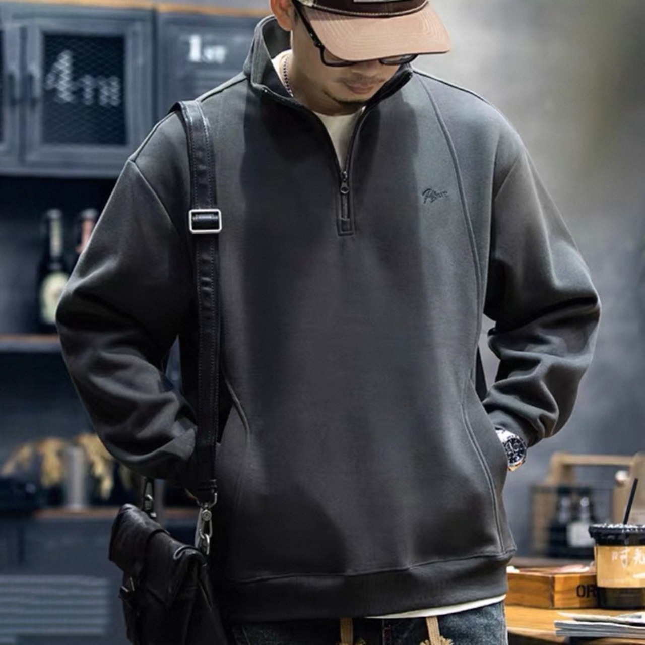 Stand collar zip pullover 1528 - 4