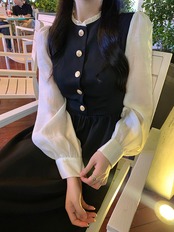 フレンチパフスリーブ長袖ワンピース_794687