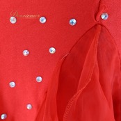 社交ダンス 衣装 スタンダード ドレス ワンピース スタンダードドレス 赤 フリル パーティ 発表会 デモ レース レッド系 フレア スカート ダンスパーティ おしゃれ 発表 会場用 演出用 かわいい ふんわり レディース Mサイズ パーティー衣装 ドレッシー 競技 ダンス衣装