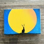 「兎と月」 原画 うさぎ×満月 青 黄 絵画 キャンバス 風景画 スプレーアート インテリアパネル