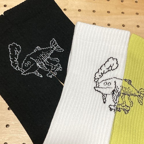 Chaos Fishing Club　1PAC OSAKANA KUN SOCKS　カオスフィッシングクラブ　OSAKANA KUNソックス　ホワイト / ブラック / イエロー