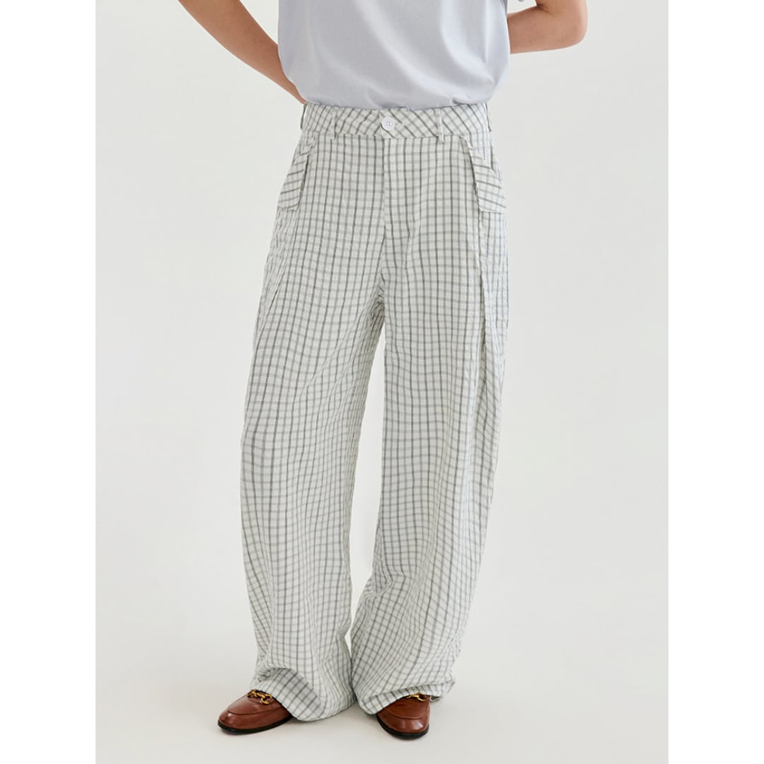 checked wide leg pants
