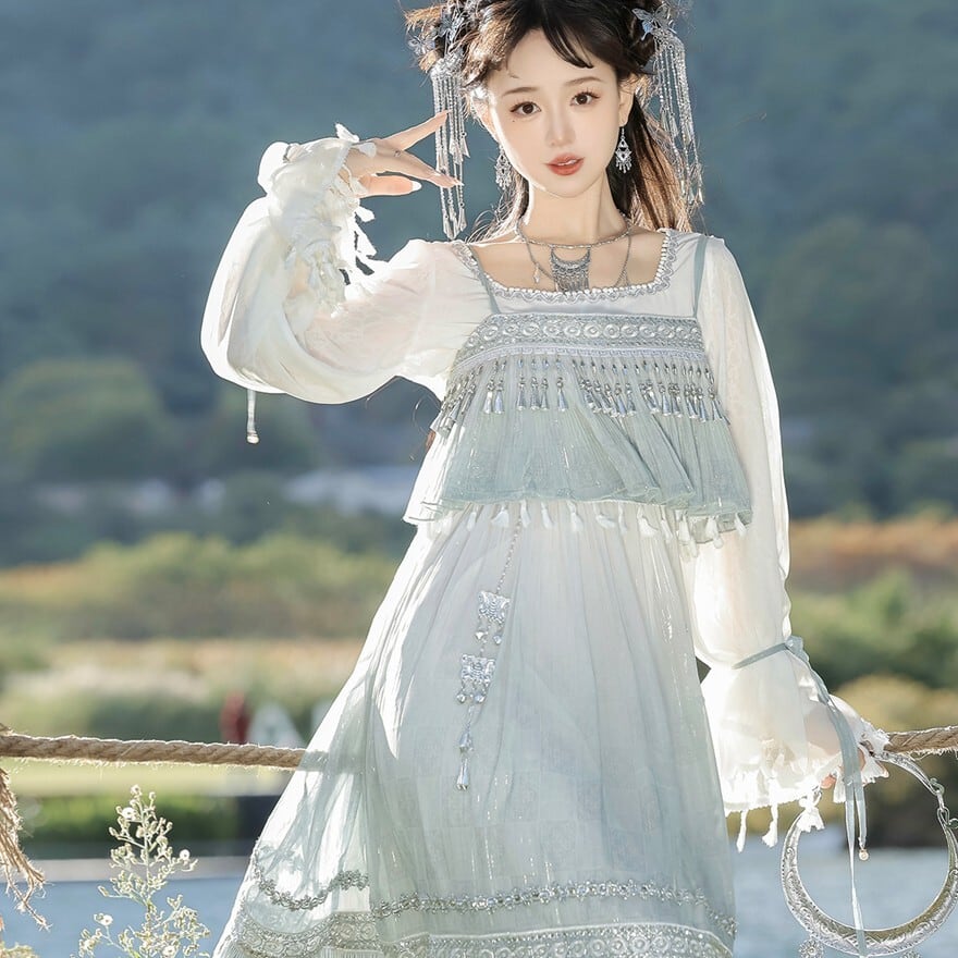 ロリータファッション 中華風ロリータ フリンジ吊りワンピースセット