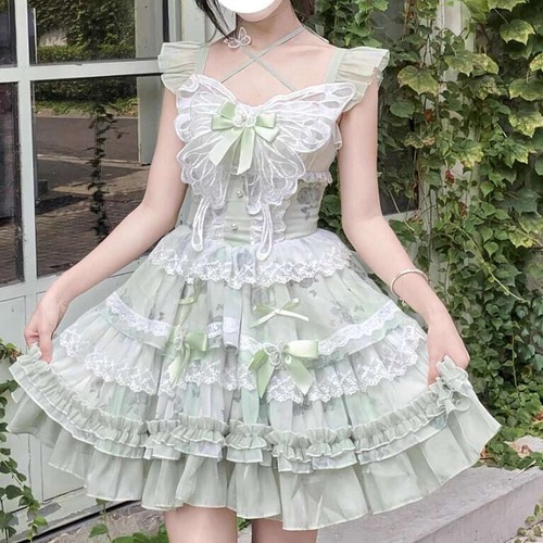 甘ロリ♡ミントグリーンバタフライワンピース　wanpi36★