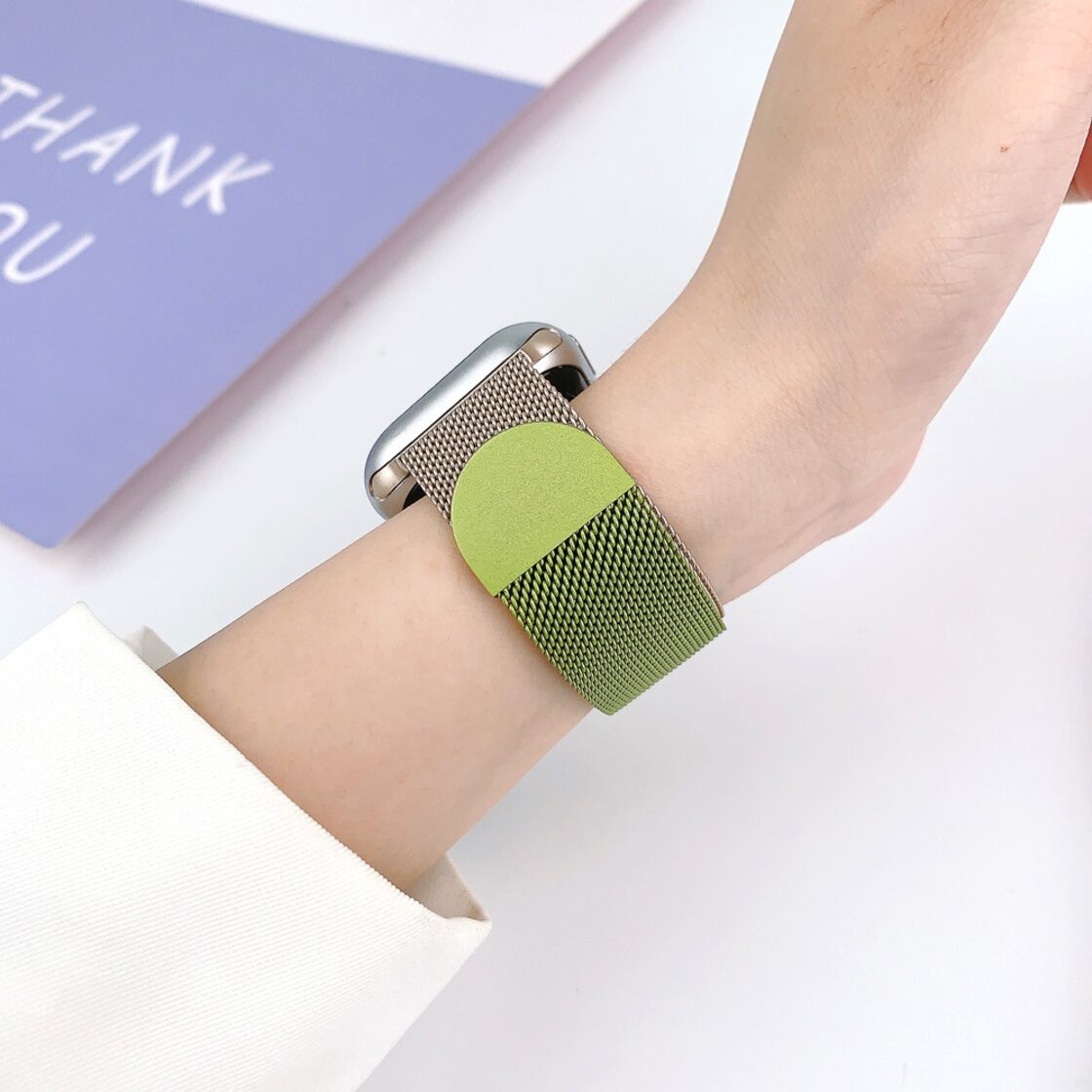 バイカラー ステンレスメッシュベルト Apple Watch バンド グリーン