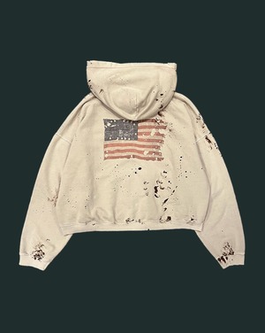 [UNDERMYCAR] VINTAGE AMERICAN FLAG DIRTY WASHED ZIPPED HOODIE - ECRU 正規品 韓国ブランド 韓国通販 韓国代行 韓国ファッション アンダーマイカー 日本 店舗