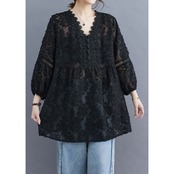 レース 花柄刺繍 Vネック トップス  30073