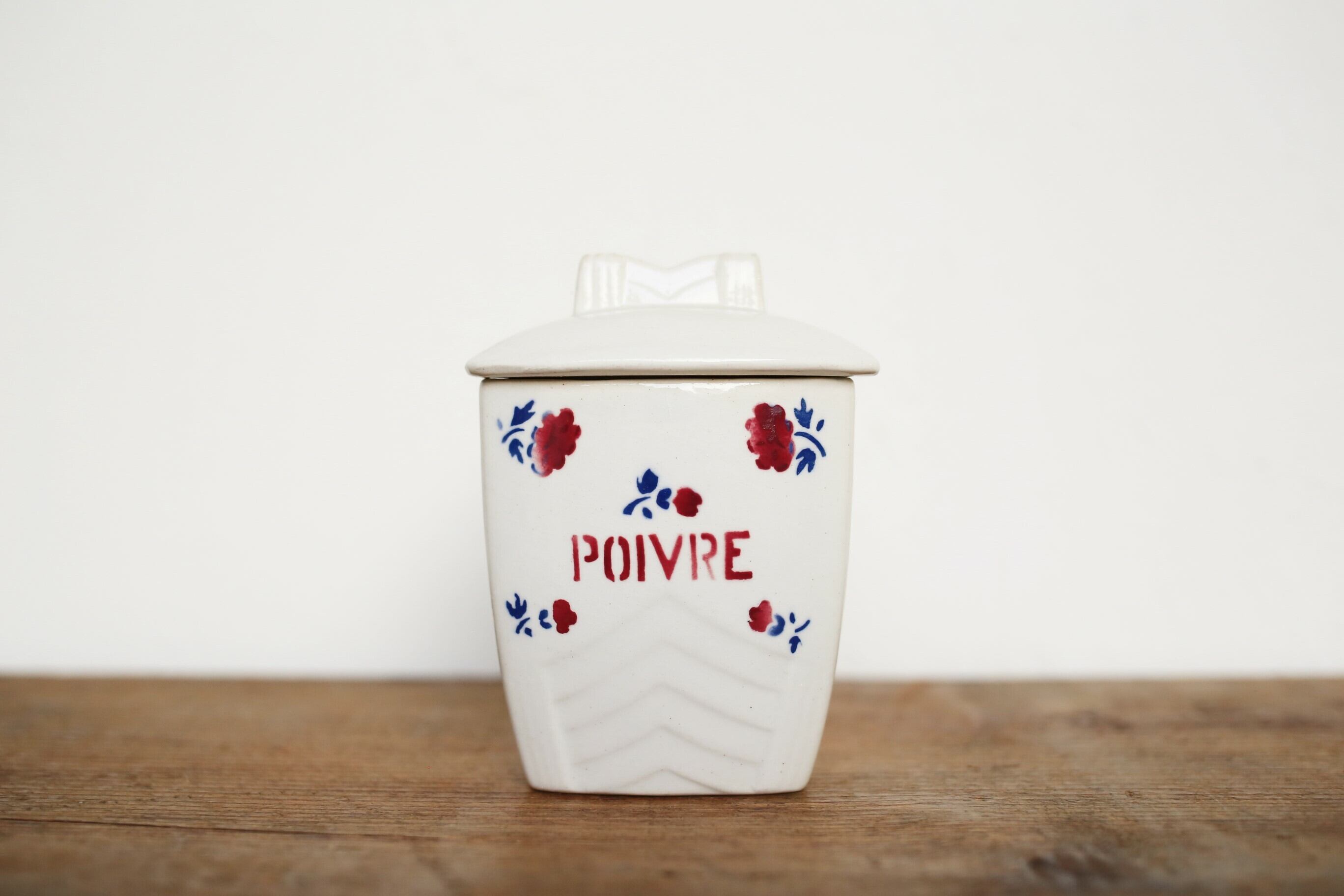 フランス アンティーク ヴィンテージ Badonviller 陶器製 キャニスター「POIVRE」N-01810P