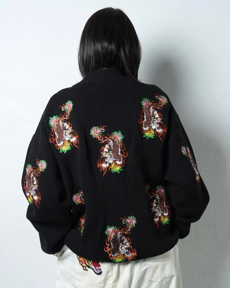 総柄 TIGER knit cardigan/Black | チュウカタベタイ