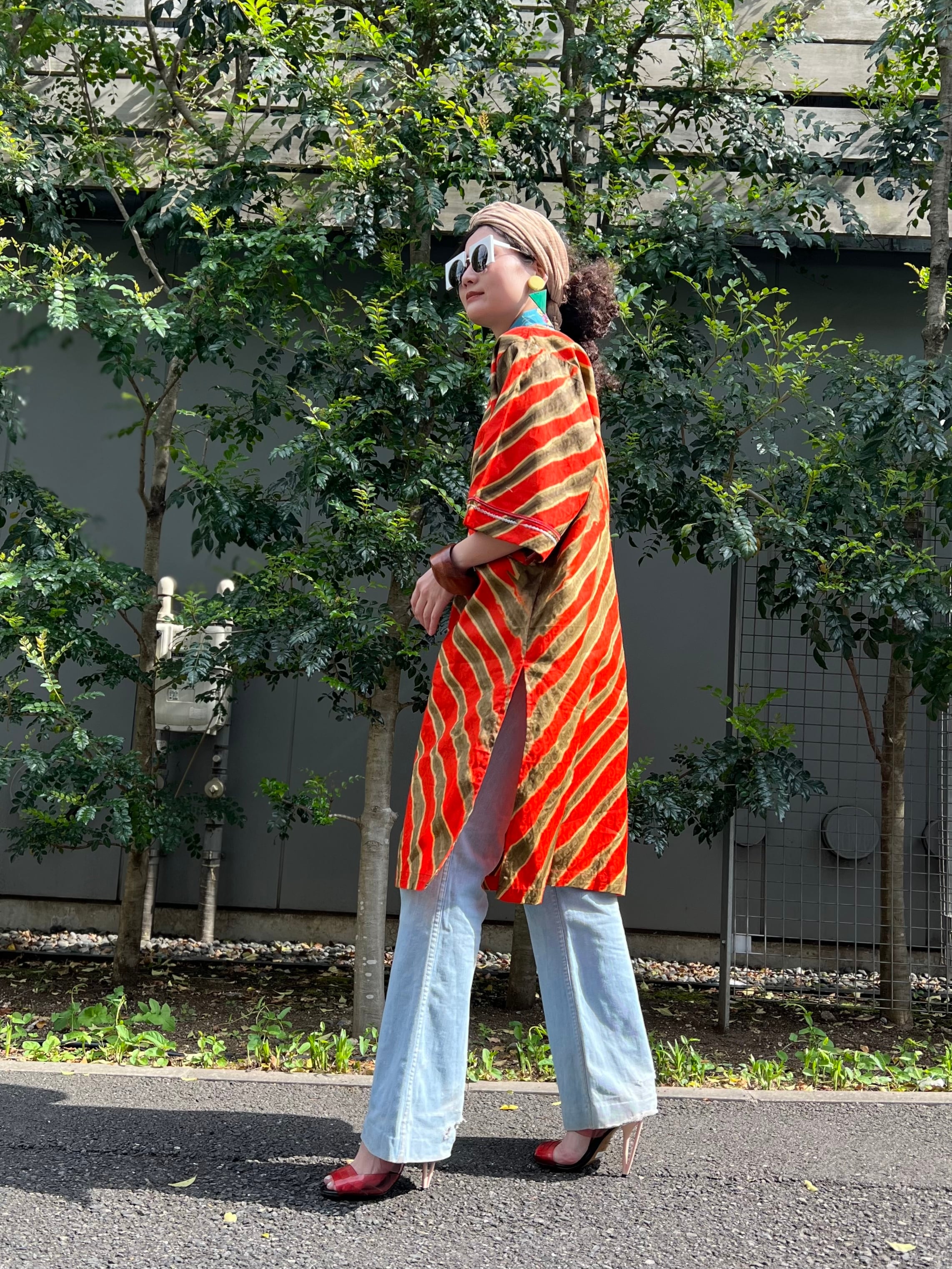 Vintage african batik orange cotton dress ( ヴィンテージ