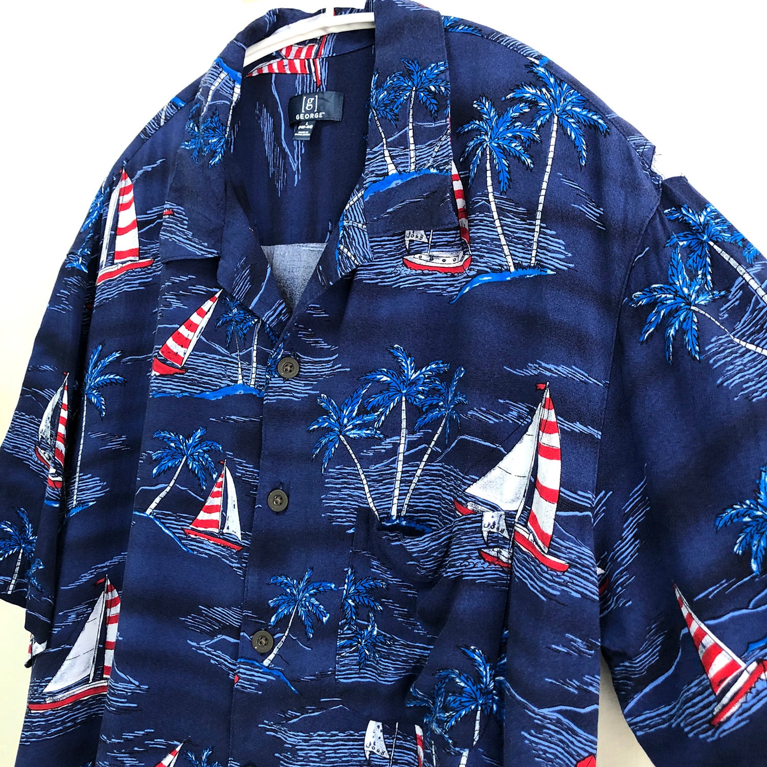 George ネイビー アロハシャツ ハワイアン 花柄 2XL USA 半袖