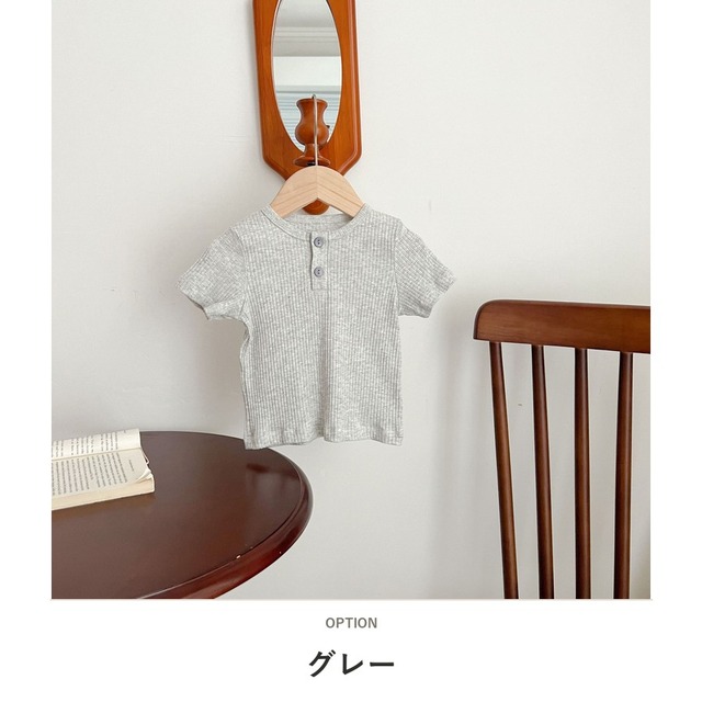 【BABY】ベーシック2ボタンリブ半袖クルーネックTシャツ - 2