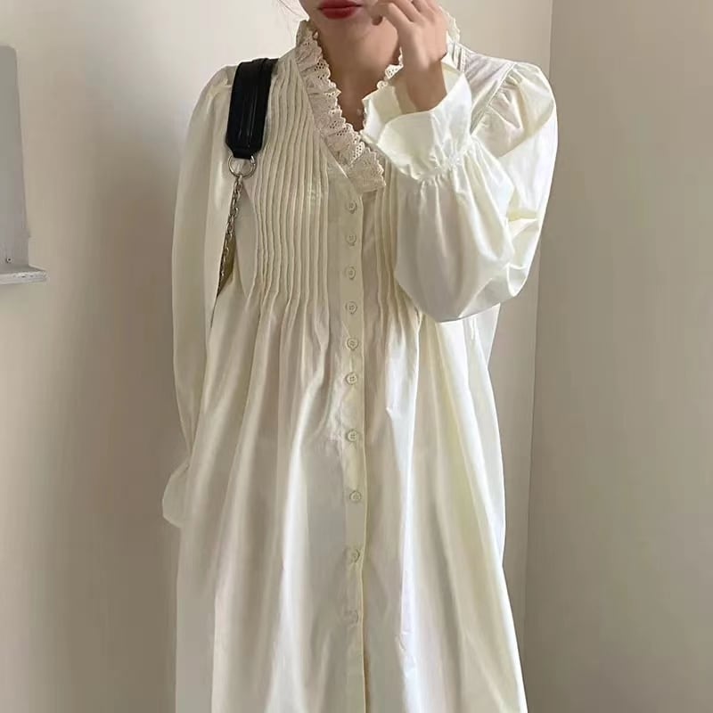 ピンタック　フリルブラウスワンピース　AJ22263-B06