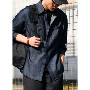 Front pocket design fake denim shirt P760