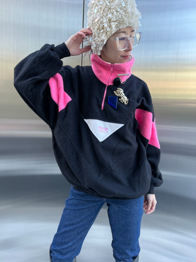 U.S.A 90s black × pink fleece pullover