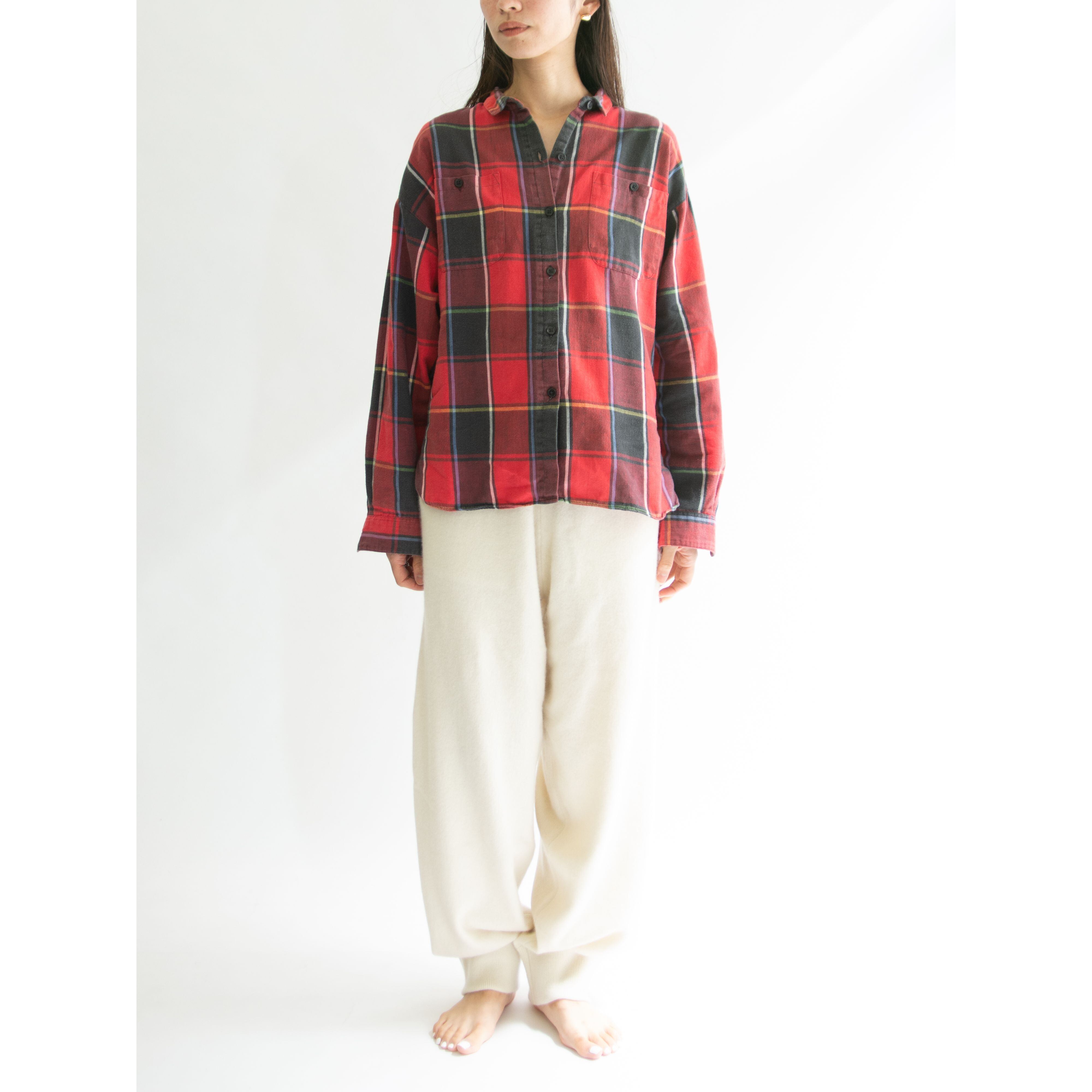 【Eddie Bauer】Made in U.S.A. 〜80's cotton flannel shirt（エディバウアー アメリカ製コットンネル チェックシャツ ）11b