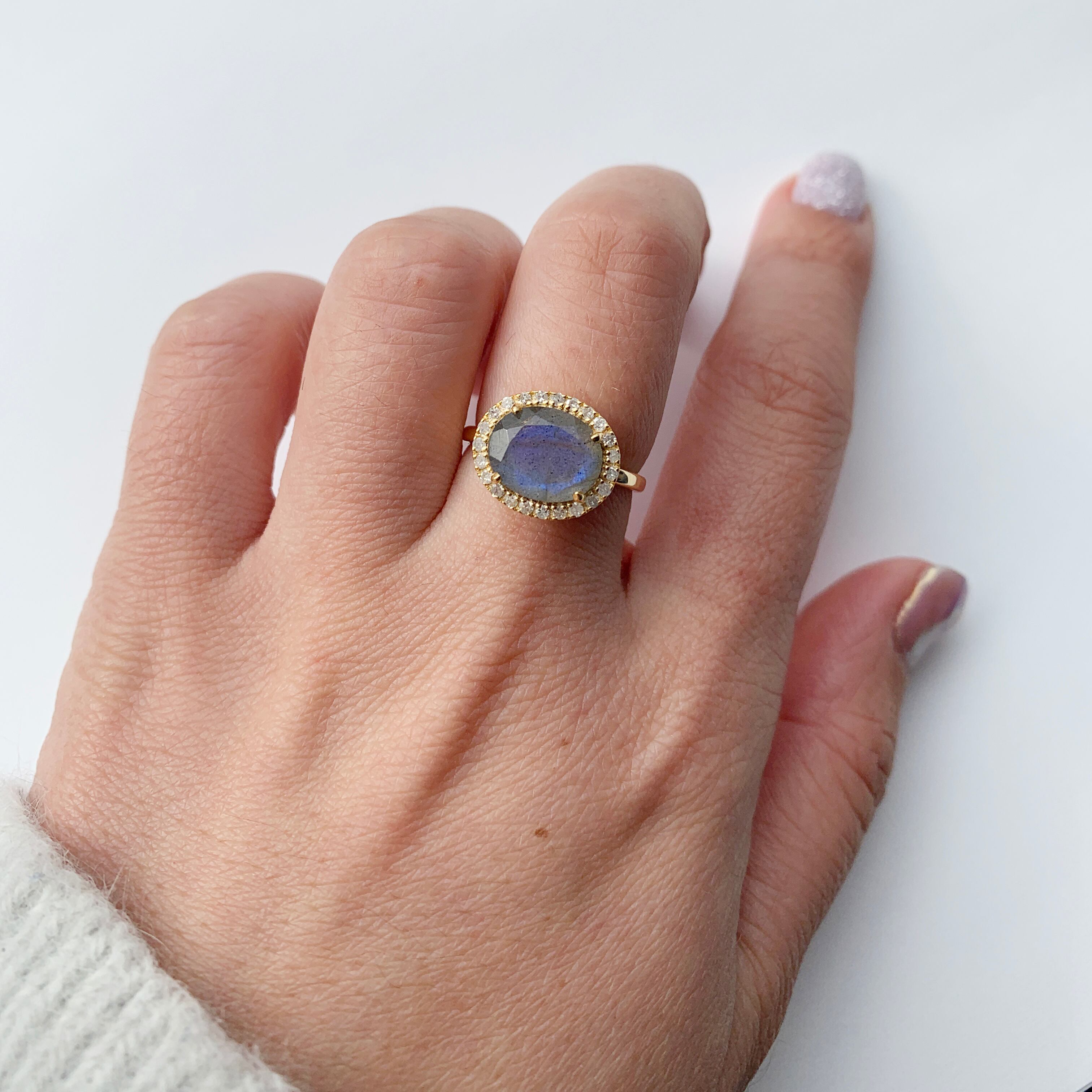 ラブラドライト ダイヤモンドメレリング イエローゴールド | ＜天然石