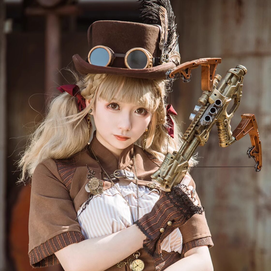 スチームパンク衣装セット スチームパンク 黒の V ネック T シャツと黒の手袋セット – 個性的な