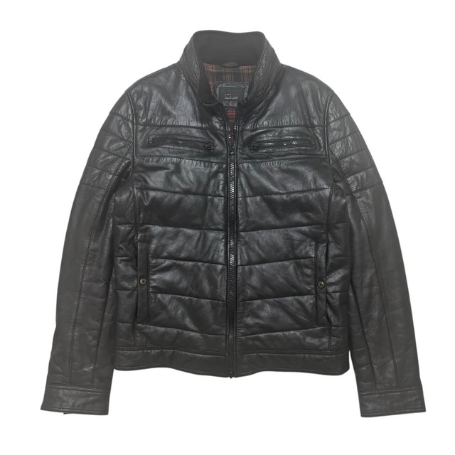 古着 ザラ・マン ナッパレザージャケット 革ジャン クリーニング済み ZARA MAN 羊革 ラムレザー キルティング メンズL 黒