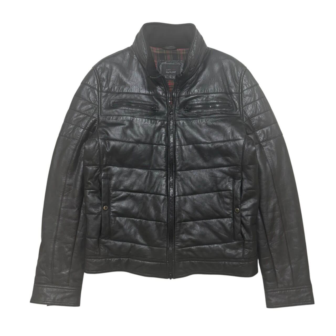 古着 ザラ・マン ナッパレザージャケット 革ジャン クリーニング済み ZARA MAN 羊革 ラムレザー キルティング メンズL 黒