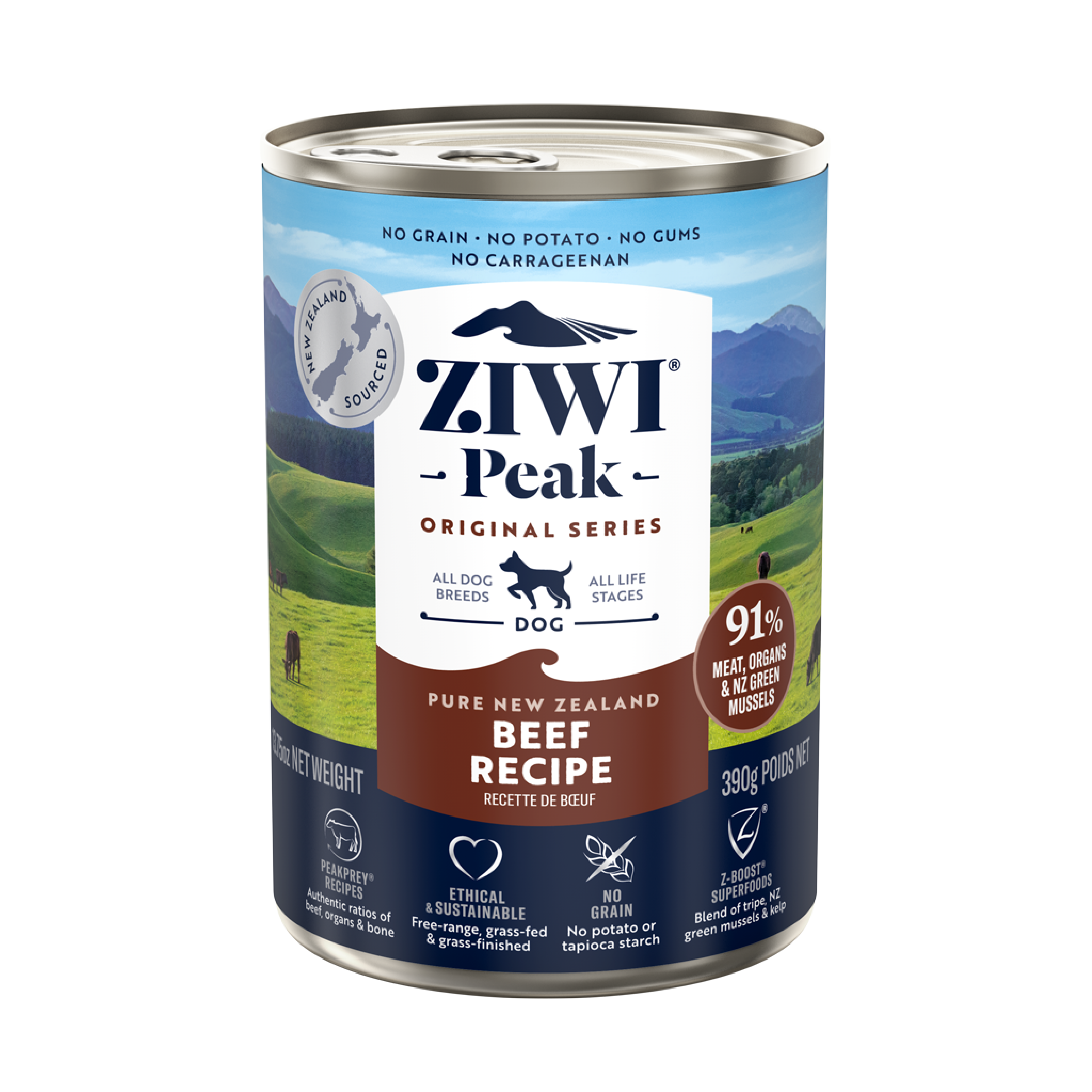 ZIWI Peak (ジウィ ピーク) ドッグ缶 ビーフ 390g|全犬種・全年齢対応 【正規品】