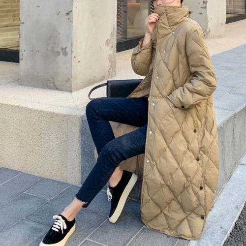 【スタンドカラーマキシ丈キルティングコート 】P02139