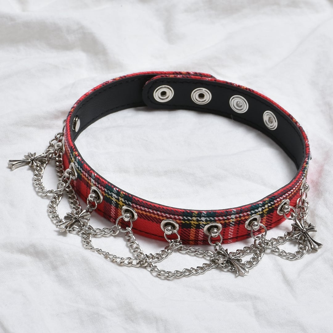 12/23新着】赤チェック☆4クロスチェーンチョーカー | VOLCAN&APHRODITE