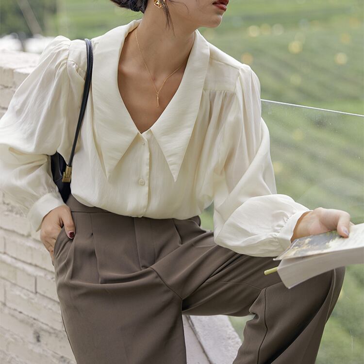 バルーンスリーブ ボタンダウン シャツブラウス 00471