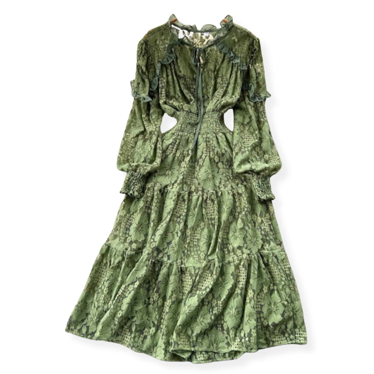 送料無料 ◇ D2148 レース フリル シャーリング ウエストゴム 長袖