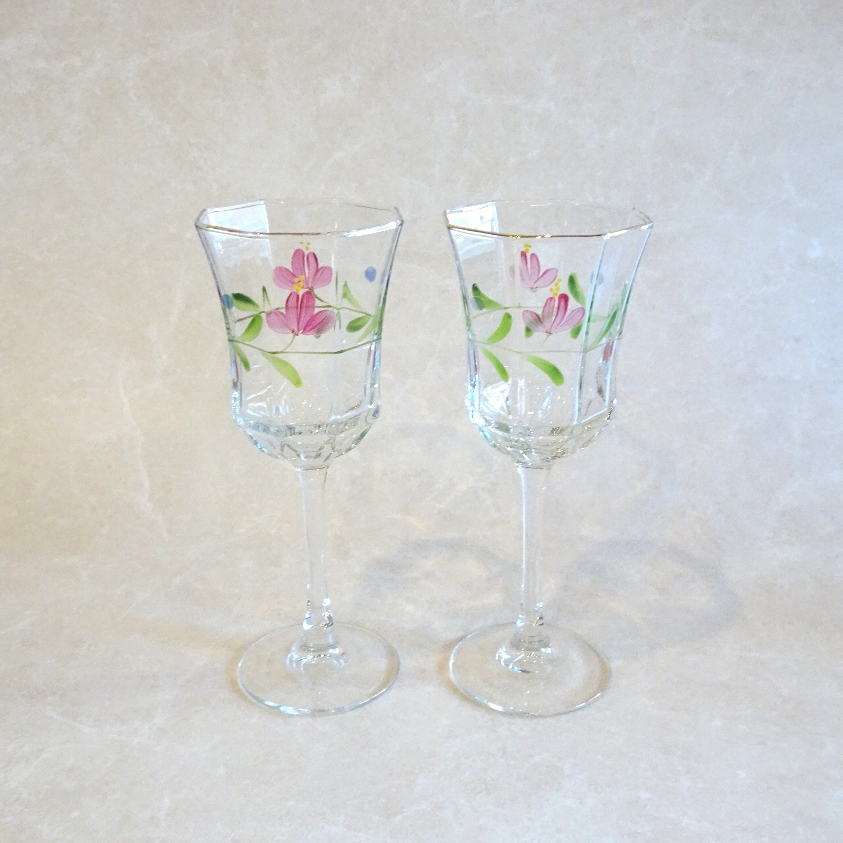 フランス ハンドペイントのペアワイングラス