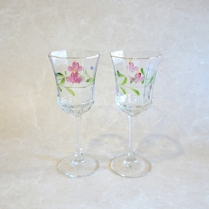 フランス ハンドペイントのペアワイングラス