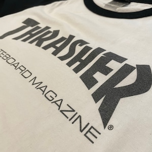 【THRASHER】7部袖 ベースボールTシャツ ロゴ Lサイズ スラッシャー US古着 アメリカ古着