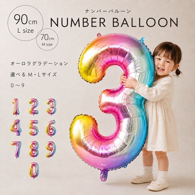 数字 バルーン 特大 誕生日 カラフル グラデーション ナンバーバルーン 90cm 70cm Lサイズ Mサイズ 風船 飾り付け サプライズ 大きい プレゼント 安い ぺたんこ配送 100880