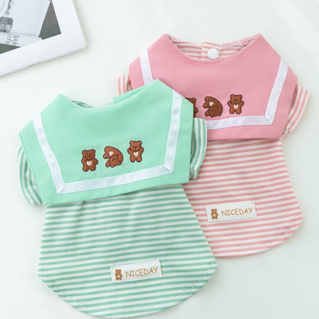 【全2色】襟にクマの刺しゅうのカットソー d1237