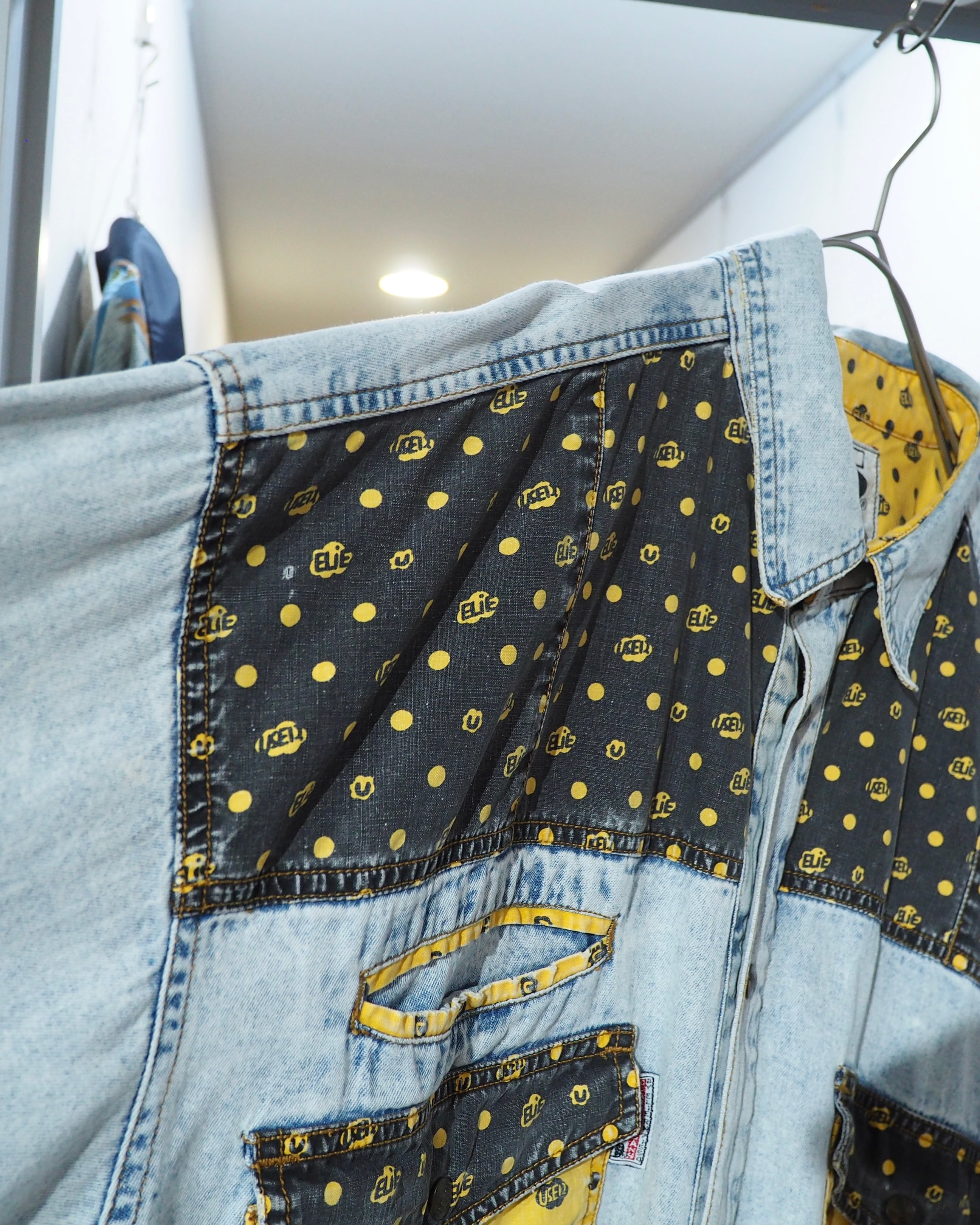 1990s " GET NAME USED " Dot Patchwork Custom vintage loose shirt