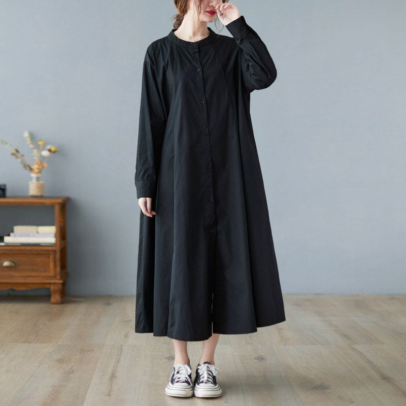 LONG SLEEVE BUTTON FRONT MIDI SHIRT DRESS M-18454
