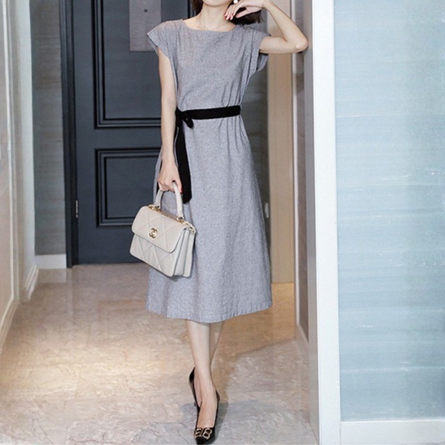 Short sleeve elegant strap houndstooth slim dress