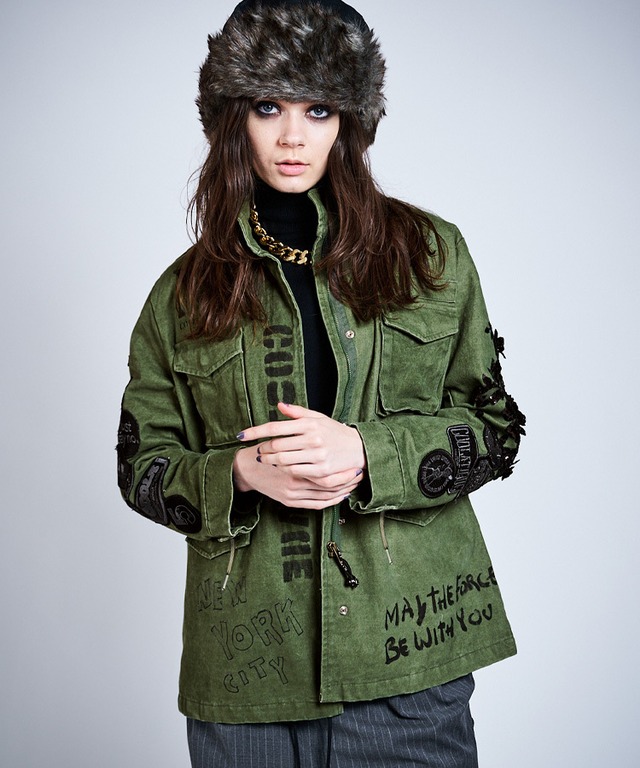 COOLA MADE パッチ&ペイントミリタリージャケット (KHAKI×BLACK)　CQ-47052