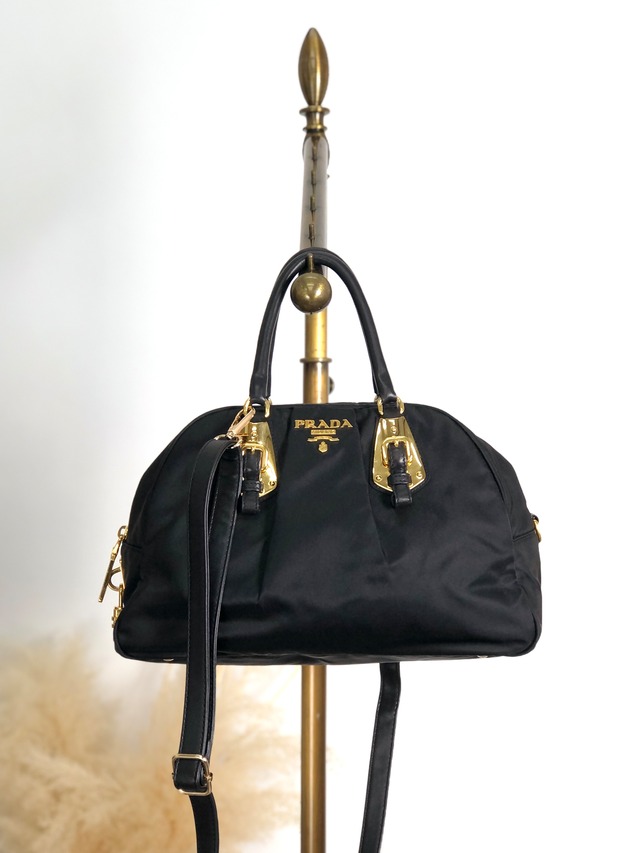 PRADA プラダ ハンドバッグ ブラック ロゴ ナイロン 2way カデナ ミニボストン vintage ヴィンテージ オールド is5a6n