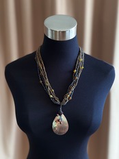 multi strand beaded shell pendant necklace-5145-8