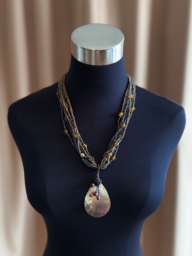 multi strand beaded shell pendant necklace-5145-8