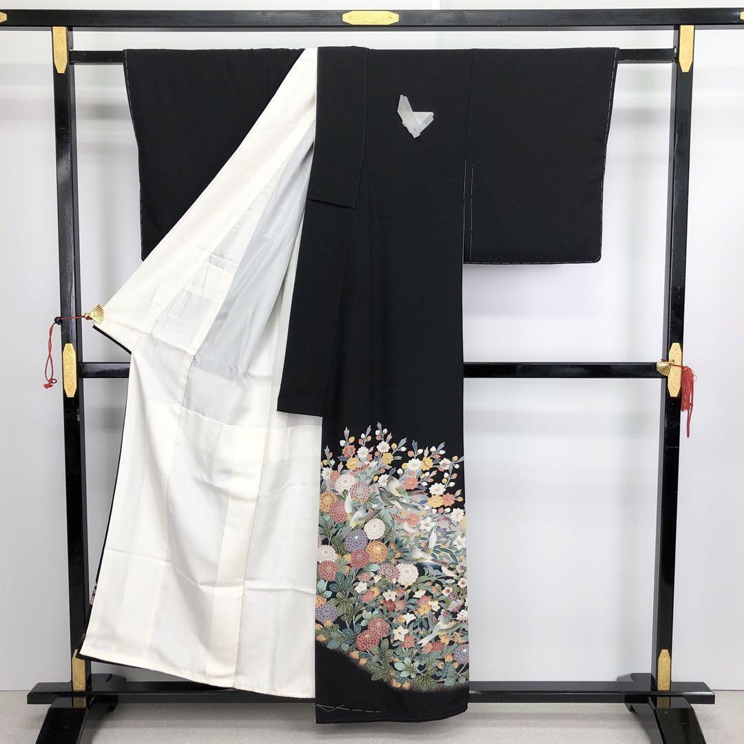 黒留袖 作家物 友禅 美しい花々に鳥 しつけ糸 K-3268 | リユース着物 