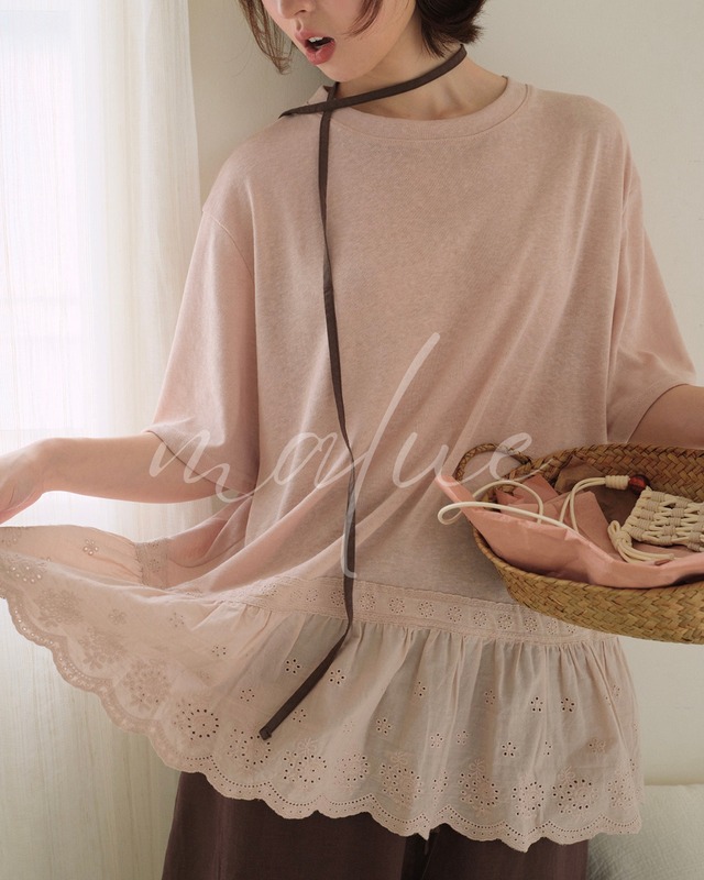 lace frill peplum shirt 2color M0075
