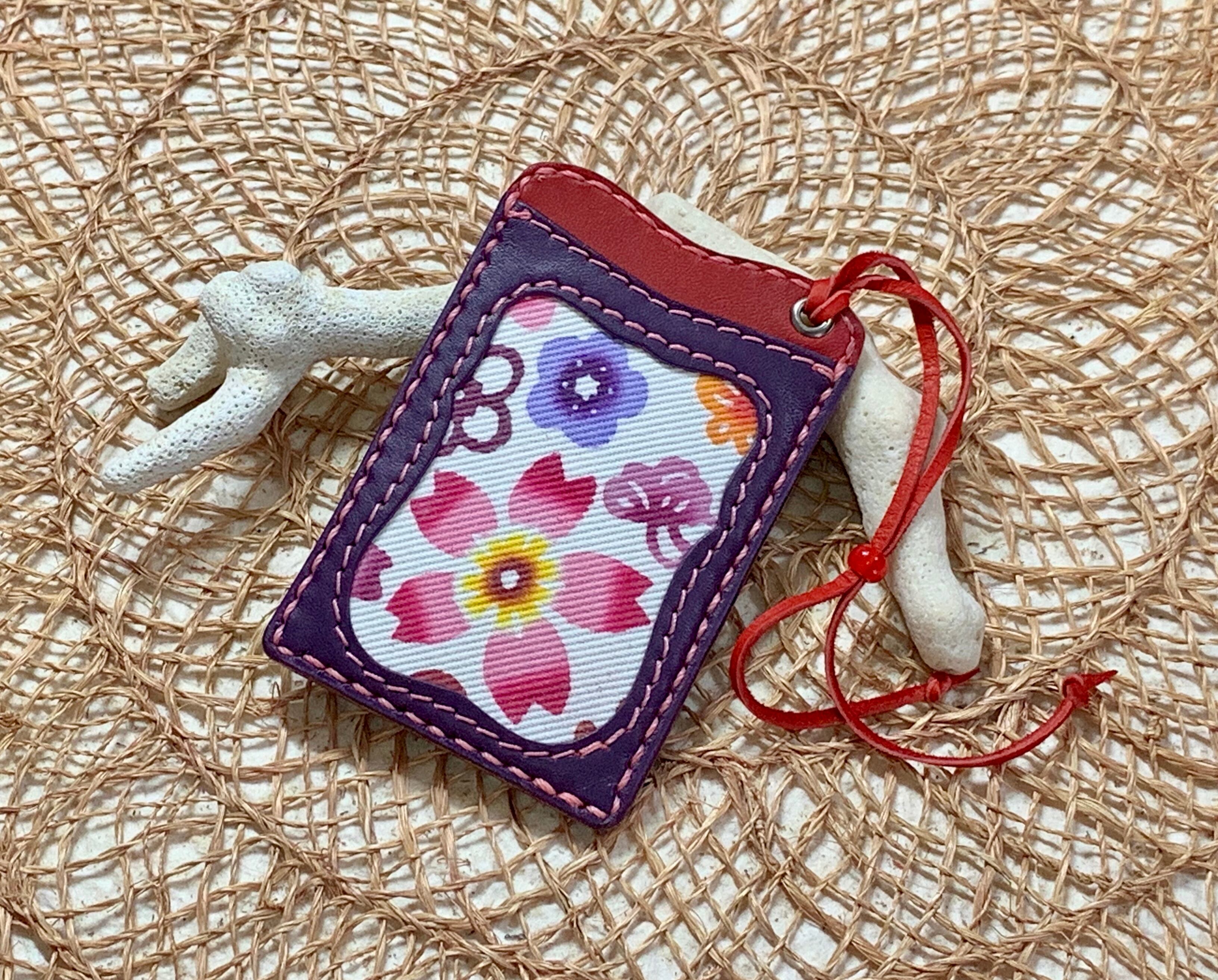 紅型パスケース    （桜柄）　　革　パープル・赤