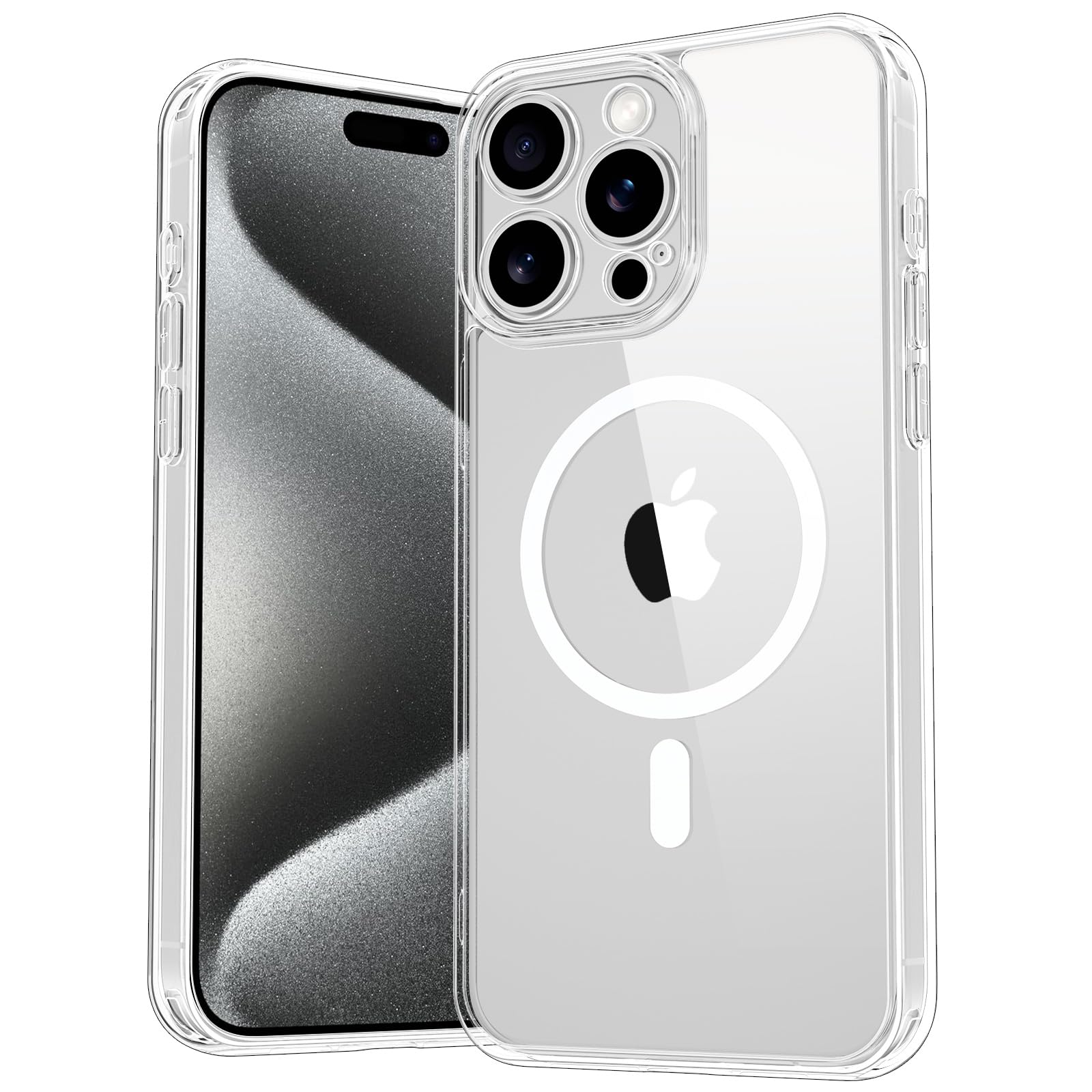 for iPhone 15 Pro Max マグネット式ケース MagSafe ワイヤレス充電対応 クリア黄変防止 ストラップホール付き