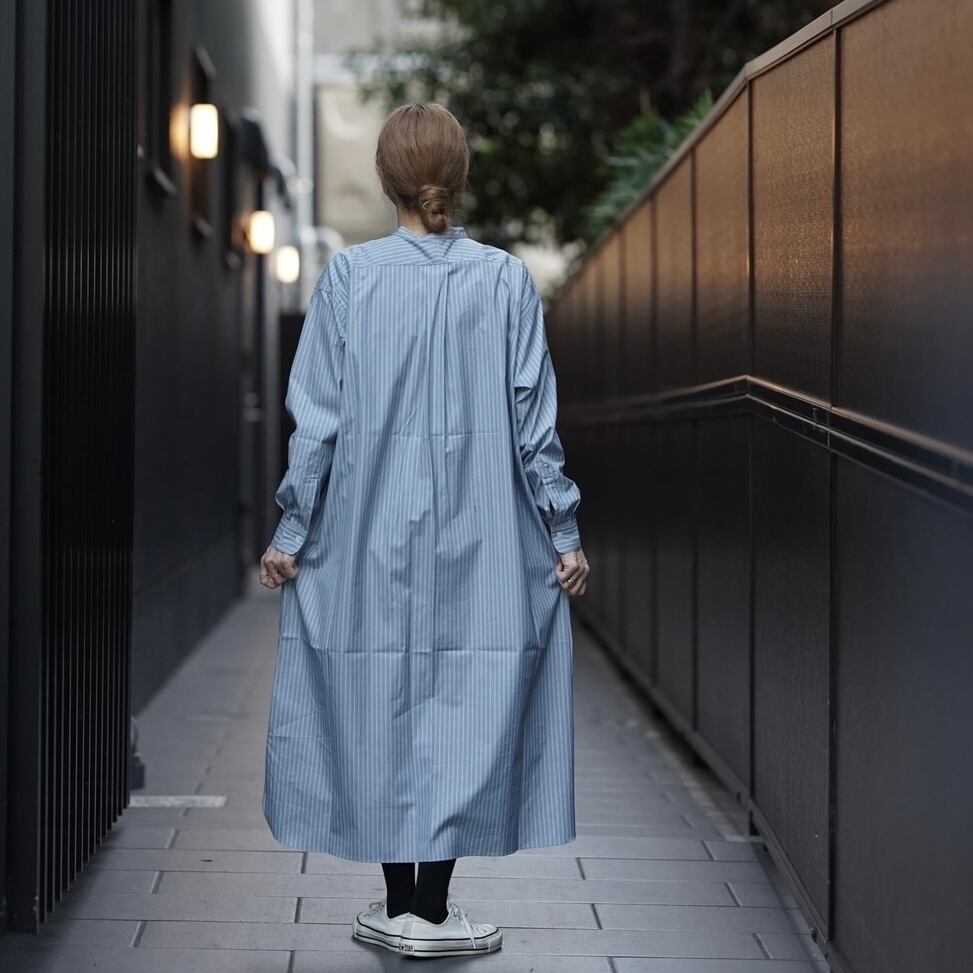 LENO（リノ）BAND COLLAR SHIRT STRIPE BLUE | Debby