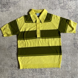 1970s Retro Fashion Sport Wear Knit Polo Shirt L F662