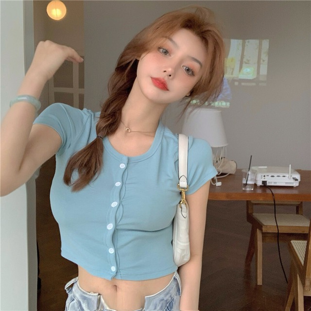 ニットショートTシャツ サマートップス 夏物 Xiaofeijia46681979247