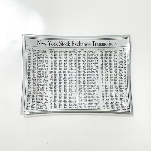 Vintage 1972 New York Stock Exchange Transactions Glass Coin Tray