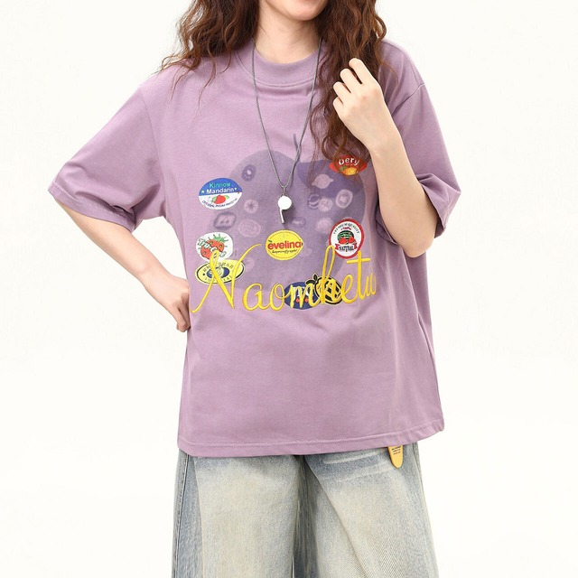 レトロラベルコラージュレタリンググラフィックTシャツ 2col R02489